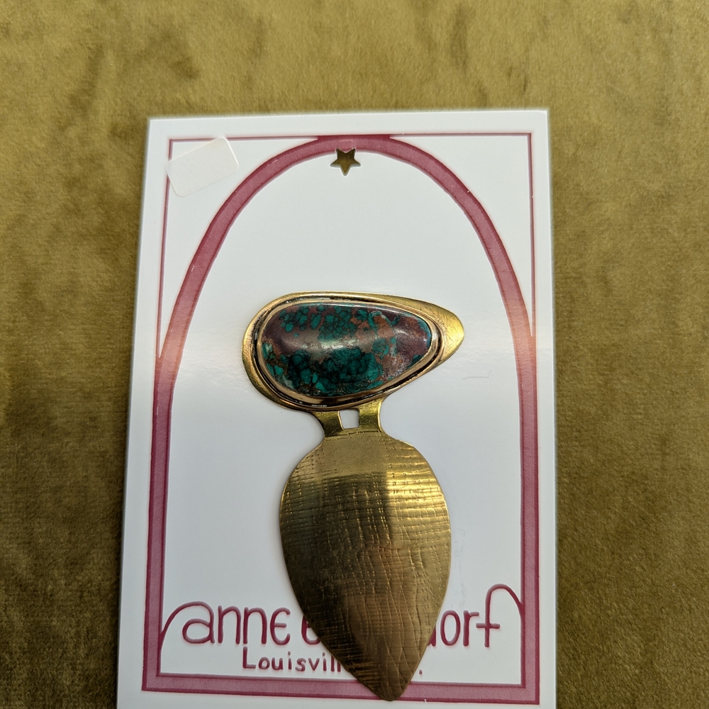 Handcrafted Bloodstone & Golden Abstract Brooch   SKU 124339